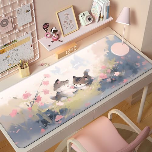 Gaming-Mauspad XL (30 x 80 cm), Katzen-Mauspad, erweitertes großes Mauspad, Schreibtischunterlage, genähte Kanten, rutschfeste Gummiunterseite, Tastatur-Pad (80 x 30 cm) von EASTARAL