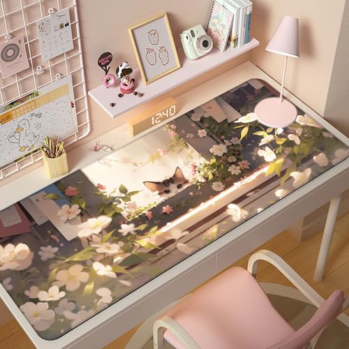 Gaming-Mauspad XL (30 x 80 cm), Katzen-Mauspad, erweitertes großes Mauspad, Schreibtischunterlage, genähte Kanten, rutschfeste Gummiunterseite, Tastatur-Pad (80 x 30 cm) von EASTARAL