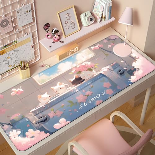 Gaming-Mauspad XL (30 x 80 cm), Katzen-Mauspad, erweitertes großes Mauspad, Schreibtischunterlage, genähte Kanten, rutschfeste Gummiunterseite, Tastatur-Pad (80 x 30 cm) von EASTARAL