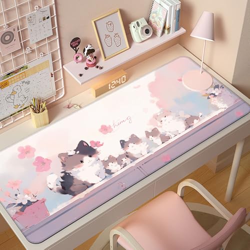 Gaming-Mauspad XL (30 x 80 cm), Katzen-Mauspad, erweitertes großes Mauspad, Schreibtischunterlage, genähte Kanten, rutschfeste Gummiunterseite, Tastatur-Pad (80 x 30 cm) von EASTARAL