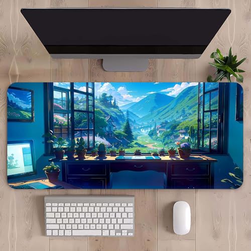Gaming-Mauspad XL (30 x 80 cm), erweitertes großes Mauspad, Schreibtischunterlage, genähte Kanten, rutschfeste Gummiunterseite, Tastaturunterlage (80 x 30 cm) (am Fenster, 80 x 30 cm) von EASTARAL