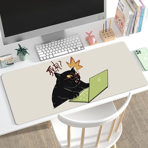 Gaming-Mauspad XL (30 x 80 cm), schwarze Katze, erweitertes großes Mauspad, Schreibtischunterlage, genähte Kanten, rutschfeste Gummiunterseite, Tastatur-Pad (80 x 30 cm) (Computerkatze, 80 x 30 cm) von EASTARAL