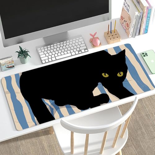 Gaming-Mauspad XL (30 x 80 cm), schwarze Katze, erweitertes großes Mauspad, Schreibtischunterlage, genähte Kanten, rutschfeste Gummiunterseite, Tastatur-Pad (80 x 30 cm) (schwarzes Katzen-King, 80 x von EASTARAL