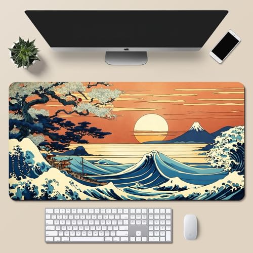 Gaming-Mauspad im japanischen Stil, Landschaft, Handwerk, XL (30 x 80 cm), erweitertes großes Mauspad, Schreibtischunterlage, genähte Kanten, rutschfeste Gummiunterseite, Tastaturunterlage (80 x 30 cm von EASTARAL