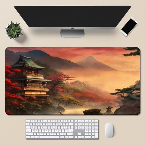 Gaming-Mauspad im japanischen Stil, Landschaft, Handwerk, XL (30 x 80 cm), erweitertes großes Mauspad, Schreibtischunterlage, genähte Kanten, rutschfeste Gummiunterseite, Tastaturunterlage (80 x 30 cm von EASTARAL
