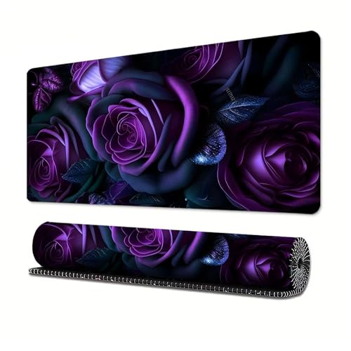 Gaming-Mauspad mit Blume, Handwerk, XL (30 x 80 cm), erweitertes großes Mauspad, Schreibtischunterlage, genähte Kanten, rutschfeste Gummiunterseite, Tastatur-Pad (80 x 30 cm) von EASTARAL