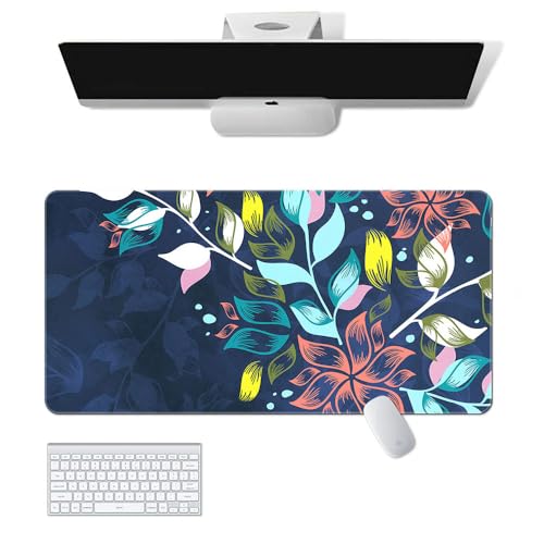 Gaming-Mauspad mit Blume, Handwerk, XL (30 x 80 cm), erweitertes großes Mauspad, Schreibtischunterlage, genähte Kanten, rutschfeste Gummiunterseite, Tastatur-Pad (80 x 30 cm) von EASTARAL
