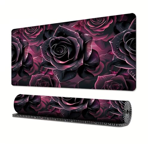 Gaming-Mauspad mit Blume, Handwerk, XL (30 x 80 cm), erweitertes großes Mauspad, Schreibtischunterlage, genähte Kanten, rutschfeste Gummiunterseite, Tastatur-Pad (80 x 30 cm) von EASTARAL
