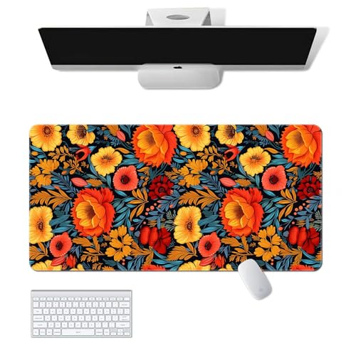 Gaming-Mauspad mit Blume, Handwerk, XL (30 x 80 cm), erweitertes großes Mauspad, Schreibtischunterlage, genähte Kanten, rutschfeste Gummiunterseite, Tastatur-Pad (80 x 30 cm) von EASTARAL