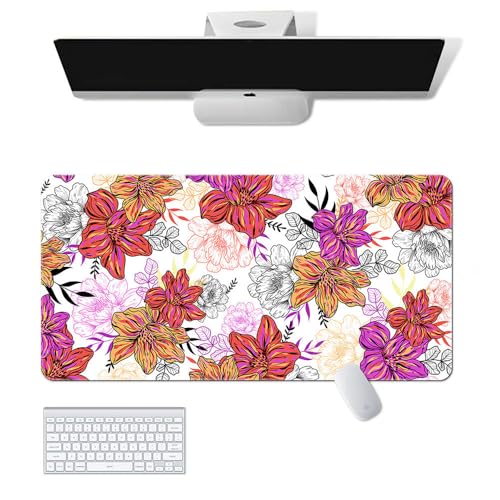 Gaming-Mauspad mit Blume, Handwerk, XL (30 x 80 cm), erweitertes großes Mauspad, Schreibtischunterlage, genähte Kanten, rutschfeste Gummiunterseite, Tastaturunterlage (80 x 30 cm) von EASTARAL