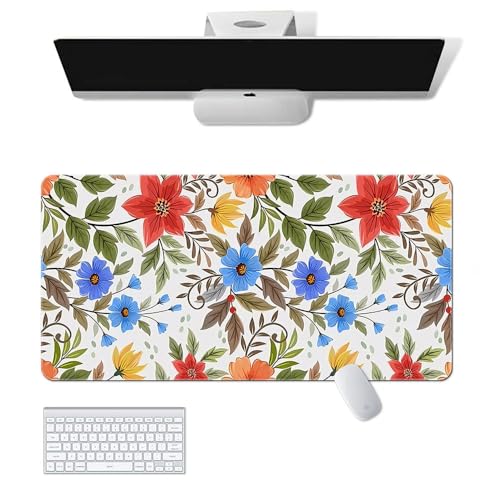 Gaming-Mauspad mit Blume, Handwerk, XL (30 x 80 cm), erweitertes großes Mauspad, Schreibtischunterlage, genähte Kanten, rutschfeste Gummiunterseite, Tastaturunterlage (80 x 30 cm) von EASTARAL