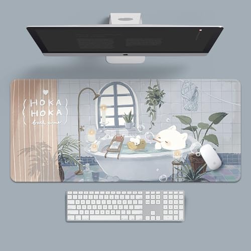 Katzen-Mauspad, Gaming-Mauspad, XL (30 x 80 cm), erweitertes großes Mauspad, Schreibtischunterlage, genähte Kanten, rutschfeste Gummiunterseite, Tastatur-Pad (80 x 30 cm) (Badende Katzen, 80 x 30 cm) von EASTARAL