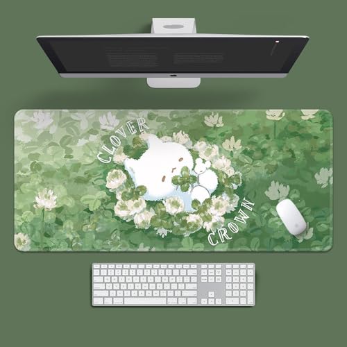 Katzen-Mauspad, Gaming-Mauspad, XL (30 x 80 cm), erweitertes großes Mauspad, Schreibtischunterlage, genähte Kanten, rutschfeste Gummiunterseite, Tastatur-Pad (80 x 30 cm) (Lush Green, 80 x 30 cm) von EASTARAL