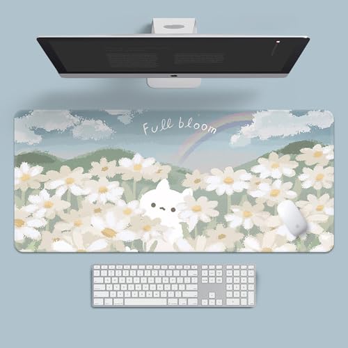 Katzen-Mauspad, Gaming-Mauspad, XL (30 x 80 cm), erweitertes großes Mauspad, Schreibtischunterlage, genähte Kanten, rutschfeste Gummiunterseite, Tastatur-Pad (80 x 30 cm) (voller Blumen auf dem Berg von EASTARAL