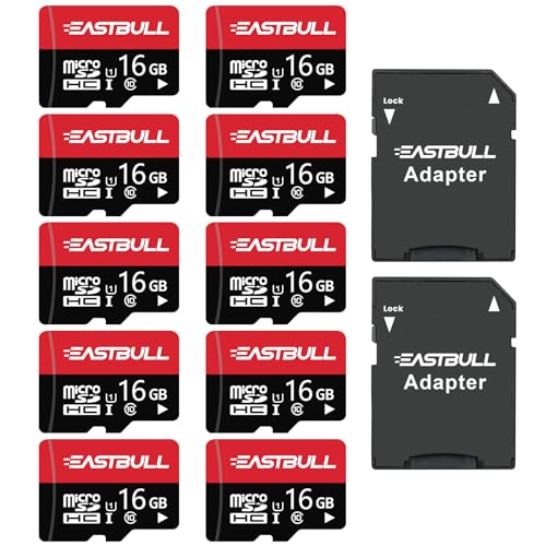 SD-Speicherkarten, 16 GB SD-Karten, Full HD Video 90 MB/s UHS-I U1 Micro SDHC Klasse 10 für Überwachungskamera (10 Einheiten und 2 Adapter) von EASTBULL