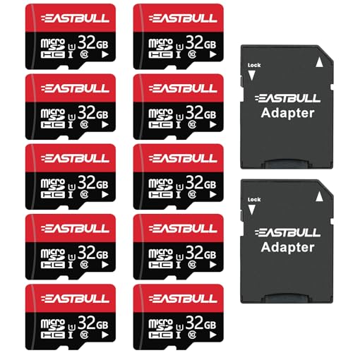 SD-Speicherkarten, 32 GB SD-Karten, Full HD Video 90 MB/s UHS-I U1 Micro SDHC Klasse 10 für Überwachungskamera (10 Einheiten und 2 Adapter) von EASTBULL