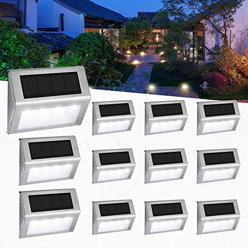 EASTERNSTAR Solarleuchte Garten Solarlampen 4LED Solar Wandleuchte Aussenleuchten Wegeleuchte Wasserdicht für Außen Terrasse Zaun Balkon Treppe Dachrinne mit Lichtsensor(12 Stück) von EASTERNSTAR