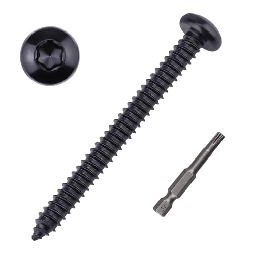50 Stück # 8 x 2 Flach-Torx-Blechschrauben, schwarz, 304 Edelstahl 18/8, schwarz beschichtet, abgerundeter Kopf (Torx-Bit im Lieferumfang enthalten) von EASTLO