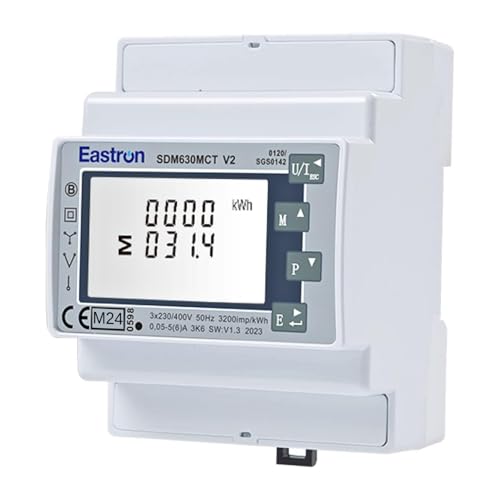 EASTRON SDM630MCT V2 Stromzähler, 1/3 Phase Modbus RS485 RTU – (Stromwandler erforderlich) gespeister DIN-Schienen-Smart-Meter, MID kalibriert von EASTRON