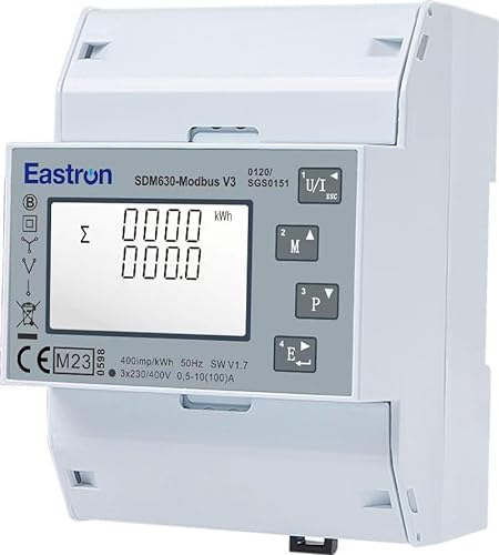 Eastron SDM630Modbus-V3 Drehstromzähler digitaler Stromzähler für Hutschiene, Multifunktional, Bidirektional mit 2x S0, RS485 Modbus-RTU von EASTRON