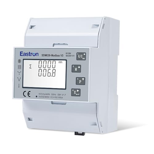 Eastron SDM630Modbus-V3 Drehstromzähler digitaler Stromzähler für Hutschiene, Multifunktional, Bidirektional mit 2x S0, RS485 Modbus-RTU von EASTRON