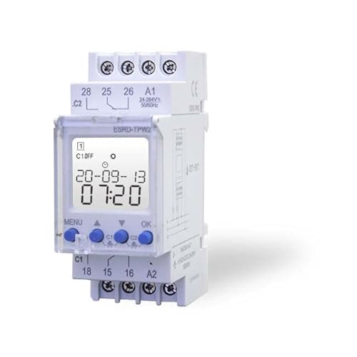 RD-TPW2 Digitaler 2-Kanal-Timer (ESRD-TPD2) für Top Hat Rail - Installation in Schaltschrank, LCD-Display - Wöchentlicher Timer mit 90 Programmen - Wochen-/Tagesprogramm und Puls von EASTRON