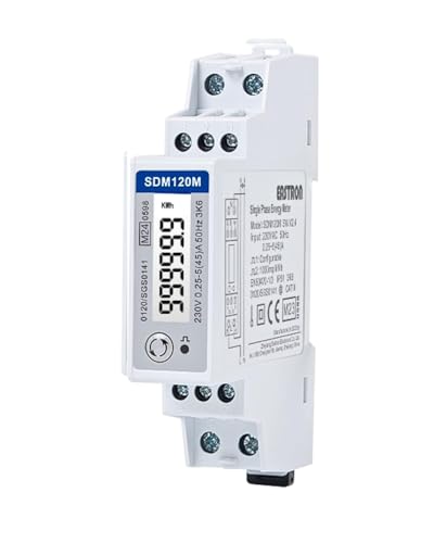 EASTRON SDM120 Stromverbrauchsmesser - einphasig - Modbus RS485 RTU - Stromzähler Hutschiene, 45A kWh Netz, 2 Impulsausgangszähler – Wechselstromzähler - LCD-Display - MID geeichtes Strommessgerät von EASTRON