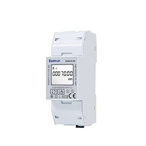 SDM230DR Einphasen-Stromratenmonitor, kWh-Energiezähler, KWh-Stromverbrauchszähler, 100 Ampere KWh, DIN-Schienen-Stromimpulsmonitor, digitale LCD-Hintergrundbeleuchtung, MID-zertifiziert von EASTRON