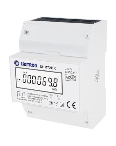 SDM72DR Drei-Phasen-Elektro-Energiezähler, 100 Ampere kWh DIN-Schienen-Leistungsmesser, zurücksetzbare Teilenergie, Pulsmesser, digitales LCD-Display mit Hintergrundbeleuchtung, MID-zertifiziert von EASTRON