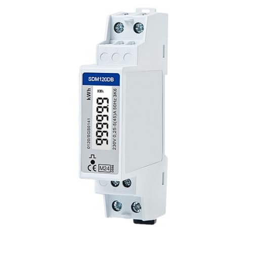 Wechselstromzähler [SDM120] digitaler 1 Phasen Stromzähler für Hutschiene (1TE) mit LCD und S0 für bis zu 45A direkter Messung bei 230V (SDM120DB - MID2023) von EASTRON