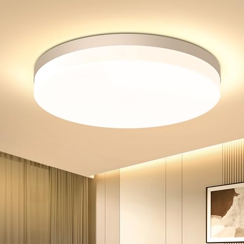 EASY EAGLE Deckenlampe LED Deckenleuchte Flach 48W 3000K 4800LM Warmweiß Runde Badezimmerlampe IP44 Wasserdicht Moderne Panellampe für Küche Wohnzimmer Kellerlampe Schlafzimmer Flur Ø 30 cm von EASY EAGLE