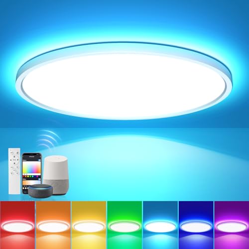 EASY EAGLE LED Deckenleuchte RGB: Smart deckenlampe LED Kompatibel mit Alexa - Dimmbar Lampe Wohnzimmer mit 16 Millionen DIY Farben fur Kinderzimmer Schlafzimmer Badezimmer Jugendzimmer, 28W, 30CM von EASY EAGLE
