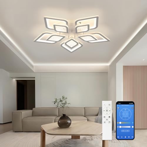 EASY EAGLE LED Deckenlampe Wohnzimmer, LED Deckenleuchte Dimmbar 48W, Wohnzimmerlampe Modern 61CM mit Fernbedienung und App für Schlafzimmer Esszimmer Kinderzimmer von EASY EAGLE