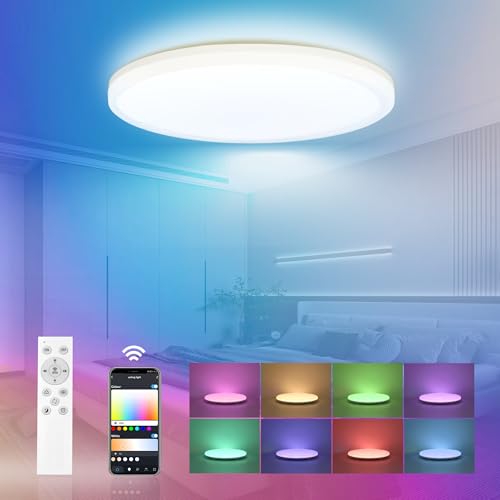 EASY EAGLE LED Deckenleuchte Dimmbar, Bluetooth Deckenlampe LED mit Fernbedienung & App Steuerung, RGB Lampen Deckenbeleuchtung für Wohnzimmer Schlafzimmer Ø30CM 36W von EASY EAGLE