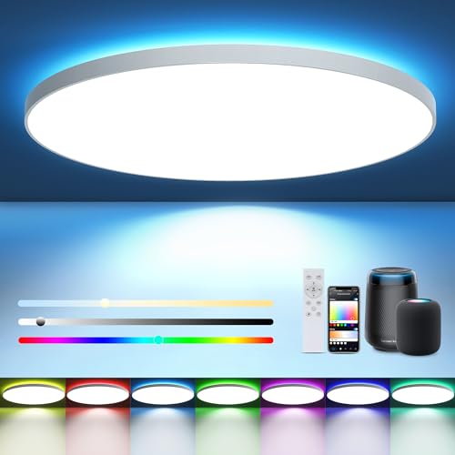 EASY EAGLE LED Deckenleuchte Dimmbar: RGB Deckenlampe LED mit Fernsteuerung App, Decke Lampe Kompatibel mit Alexa und Google Assistant für Badezimmer Wohnzimmer Schlafzimmer, Ø28CM von EASY EAGLE