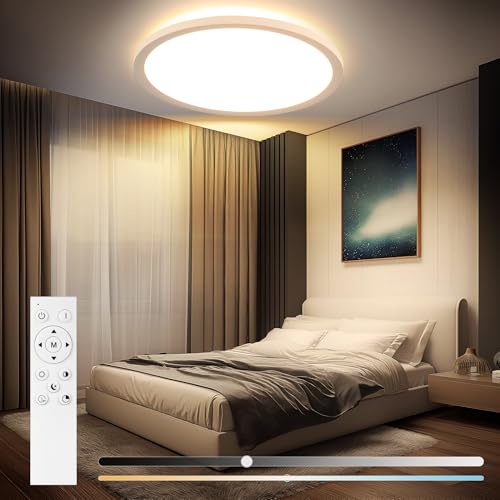 EASY EAGLE LED Deckenleuchte Dimmbar: Rund Deckenlampe mit Fernbedienung 3000K-6500K, Küchenlampe LED Lampen Decke für Schlafzimmer, Wohnzimmer, Bad, Balkon 28W Ø28cm von EASY EAGLE