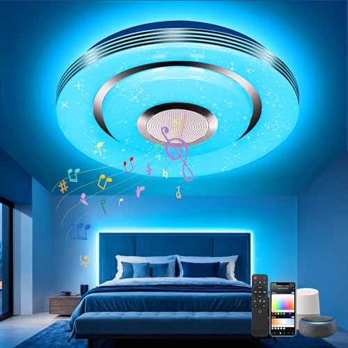 EASY EAGLE LED Deckenleuchte RGB mit Bluetooth Lautsprecher, Deckenlampe LED RGB Kompatibel mit Alexa, Dimmbar Deckenlampe Wohnzimmer für Schlafzimmer Kinderzimmer Badezimmer, 28W 30CM von EASY EAGLE