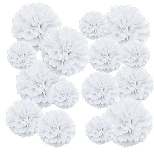 Easy Joy Seidenpapier Pompons Deko, 15er Set Hochzeitsdeko Lampions Pompoms Vintage Party Taufe Konfirmation Geburtstag Hochzeit Valentinstag Deko (5 * 15cm, 5 * 20cm, 5 * 25cm) (Weiß) von EASY JOY