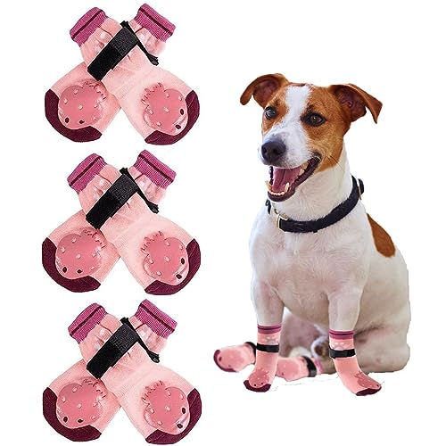 EASY JOY 3 Paar Hundesocken Anti Rutsch mit Verstellbaren Trägern, Hunde Pfotenschutz mit Anti-Rutsch-Gummi Verhindern EIN Verrutschen, Rosa Größe S von EASY JOY