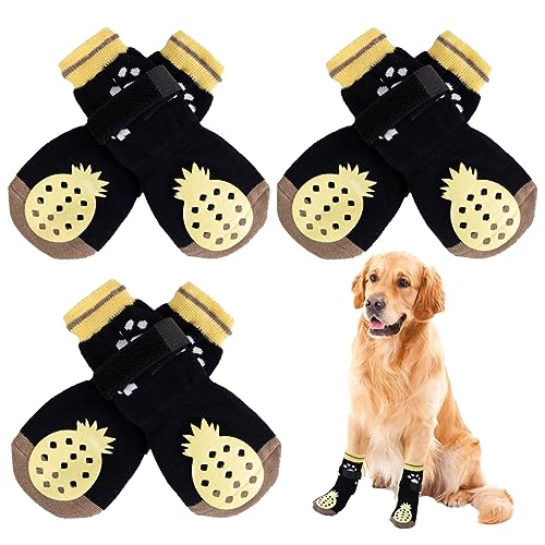 EASY JOY 3 Paar Hundesocken Anti Rutsch mit Verstellbaren Trägern, Pfotenschutz Hund Verletzung Socken für Hunde, Hunde Schuhe Outdoor Traktionskontrolle auf Hartholzböden, Gelbes Größe XS von EASY JOY