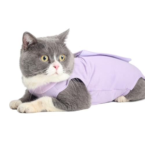 EASY JOY Recovery Suit Katze, Katzenbody Nach Op, Postoperative Katzenkleidung für Bauchwunden oder Hautkrankheiten, E-Halsband Alternative für Katzen Hunde, Soft Home Indoor Pet Kleidung(L,Lila) von EASY JOY