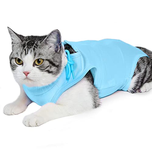 EASY JOY Recovery Suit Katze, Katzenbody Nach Op, Postoperative Katzenkleidung für Bauchwunden oder Hautkrankheiten, E-Halsband Alternative für Katze Kastration, Soft Home Indoor Pet Kleidung(M,Blau) von EASY JOY