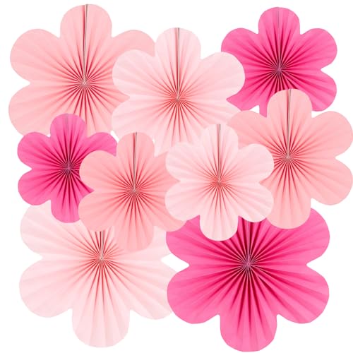 Easy Joy 9 Stück Papier Fächer Dekoration Rosa Papierblumen Zum Aufhängen Party Deko Geburtstag Set für Hochzeit Geburtstag Tea Party Tischdeko Classroom Kirschblüten Backdrop Garland Deko von EASY JOY