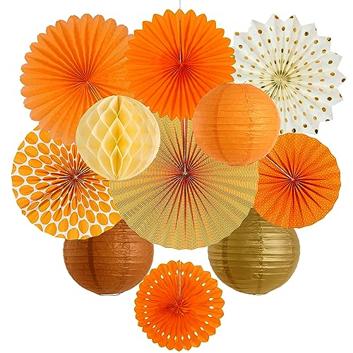 Easy Joy Orange Seidenpapier Fans, Papier Laterne Fächer und Wabenbälle Dekorpapier Kit für Geburtstag Hochzeit Baby Dusche Parteien Hauptdekorationen von EASY JOY