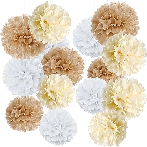 Easy Joy Seidenpapier Pompons Deko, 15er Set Hochzeitsdeko Lampions Pompoms Vintage Party Taufe Konfirmation Geburtstag Hochzeit Valentinstag Deko (Weiß Gelb) von EASY JOY