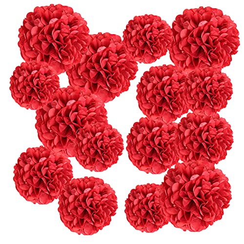 Pompon Seidenpapier, Rot, Valentinstag, Weihnachten, Dekoration, Pompom, Dekoration, Blume, Hochzeit, hängend für Geburtstag, Haus, Zimmer, Party, Garten, Taufe, 15 Stück (5 Stück 15/20/25 cm) von EASY JOY