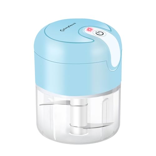 EASYSPEED Zerkleinerer Elektrisch Mini, 250ml, Gemüsezerkleinerer, USB-Aufladung, Tragbar Zerkleinerer für Fleisch,Babynahrung,Obs,Camping,Blau von EASY SPEED