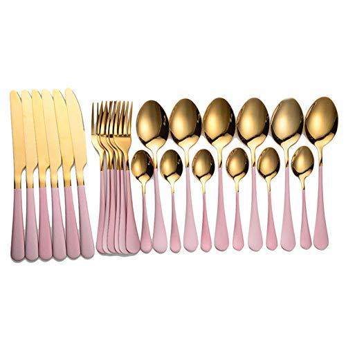 Besteck-Set, Gold- und Schwarz, Küchengabeln, Messer, Löffel, Geschirr-Set (24-teilig), Rotgold, 24-teilig von EASYBUYRECH