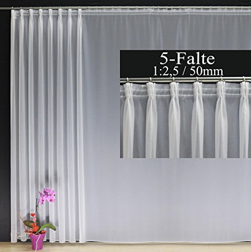 EASYHomefashion Fertiggardine nach Maß Voile Store weiß, maßgefertigt, halbtransparent mit 5er-FALTENBAND. Größe wählbar (Höhe 80-295 cm, Breite 200-1200 cm), Variante 100 x 250 cm (Höhe x Breite) von EASYHomefashion
