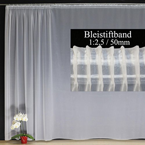 EASYHomefashion Fertiggardine nach Maß Voile Store weiß, maßgefertigt, halbtransparent mit BLEISTIFTBAND. Größe wählbar (Höhe 80-295 cm, Breite 225-1250 cm), Variante 100 x 325 cm (HöhexBreite) von EASYHomefashion